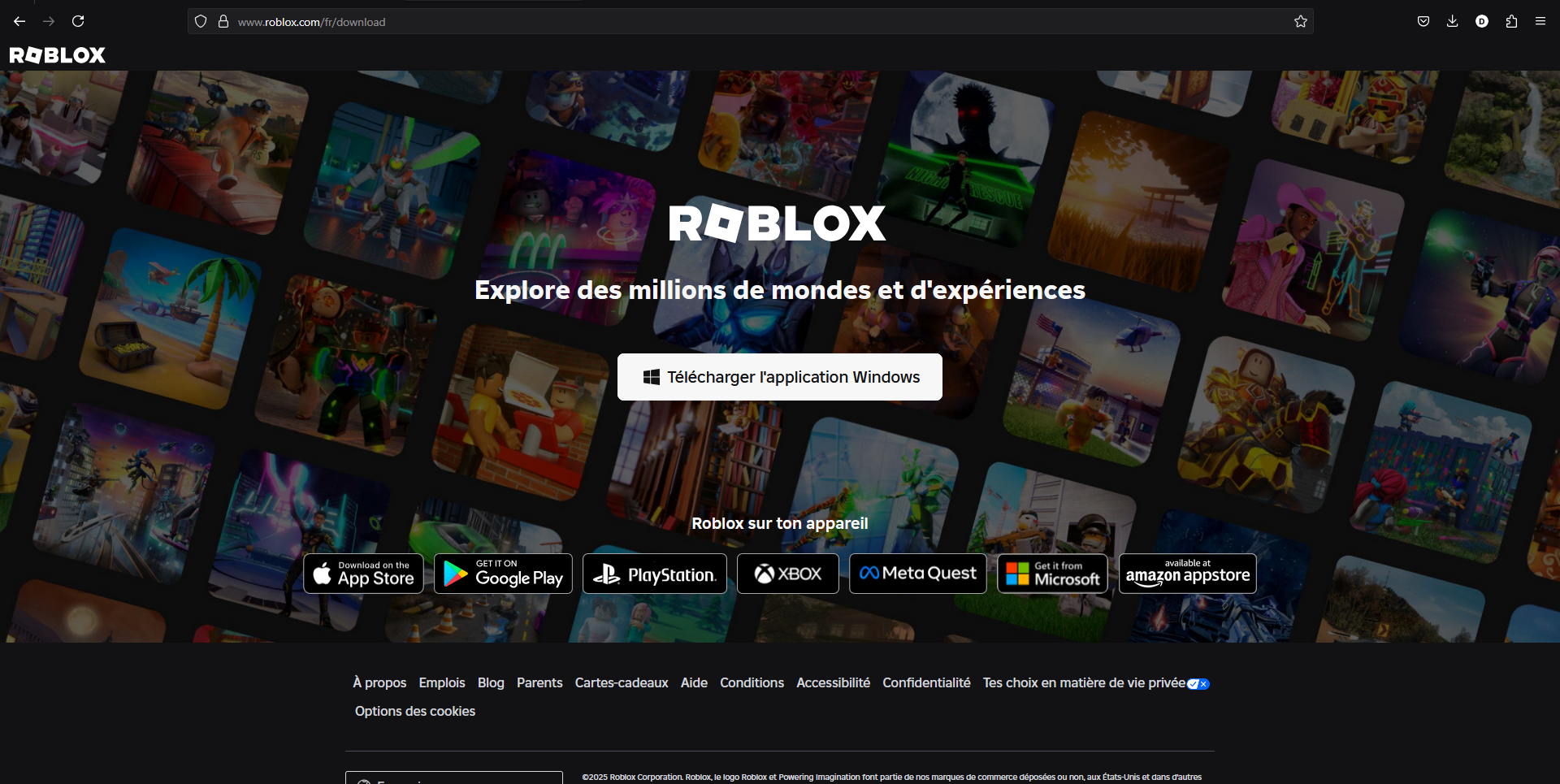 Exemple de page d'installation Roblox